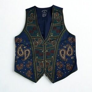 Vintage Solutions Embroidered Paisley Floral Vest Medium Festival Hippie Folk